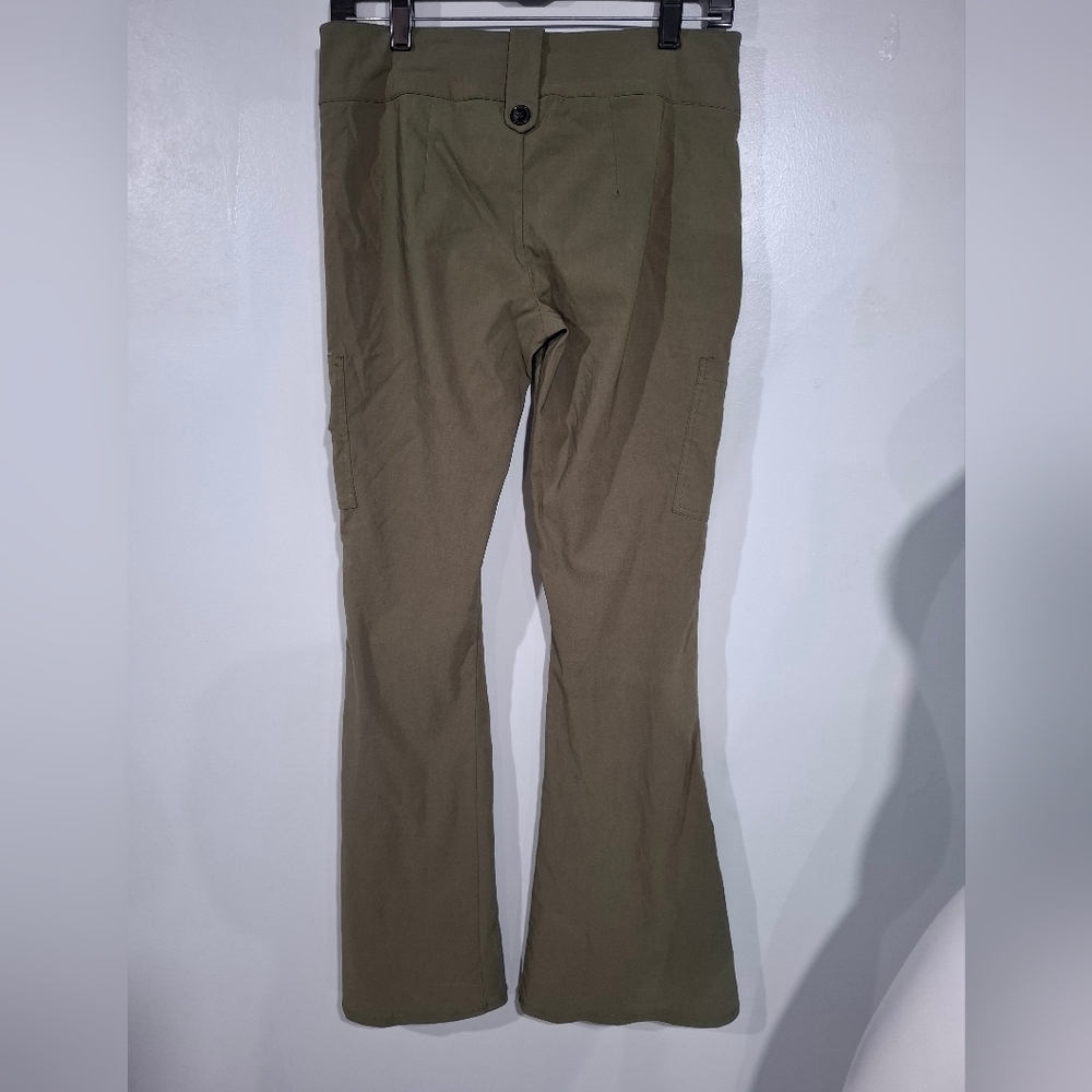 Urban Outfitters Bengaline Low-Rise Cargo Flare Pants Brown Retro Green M Y2K - Picture 5 of 11